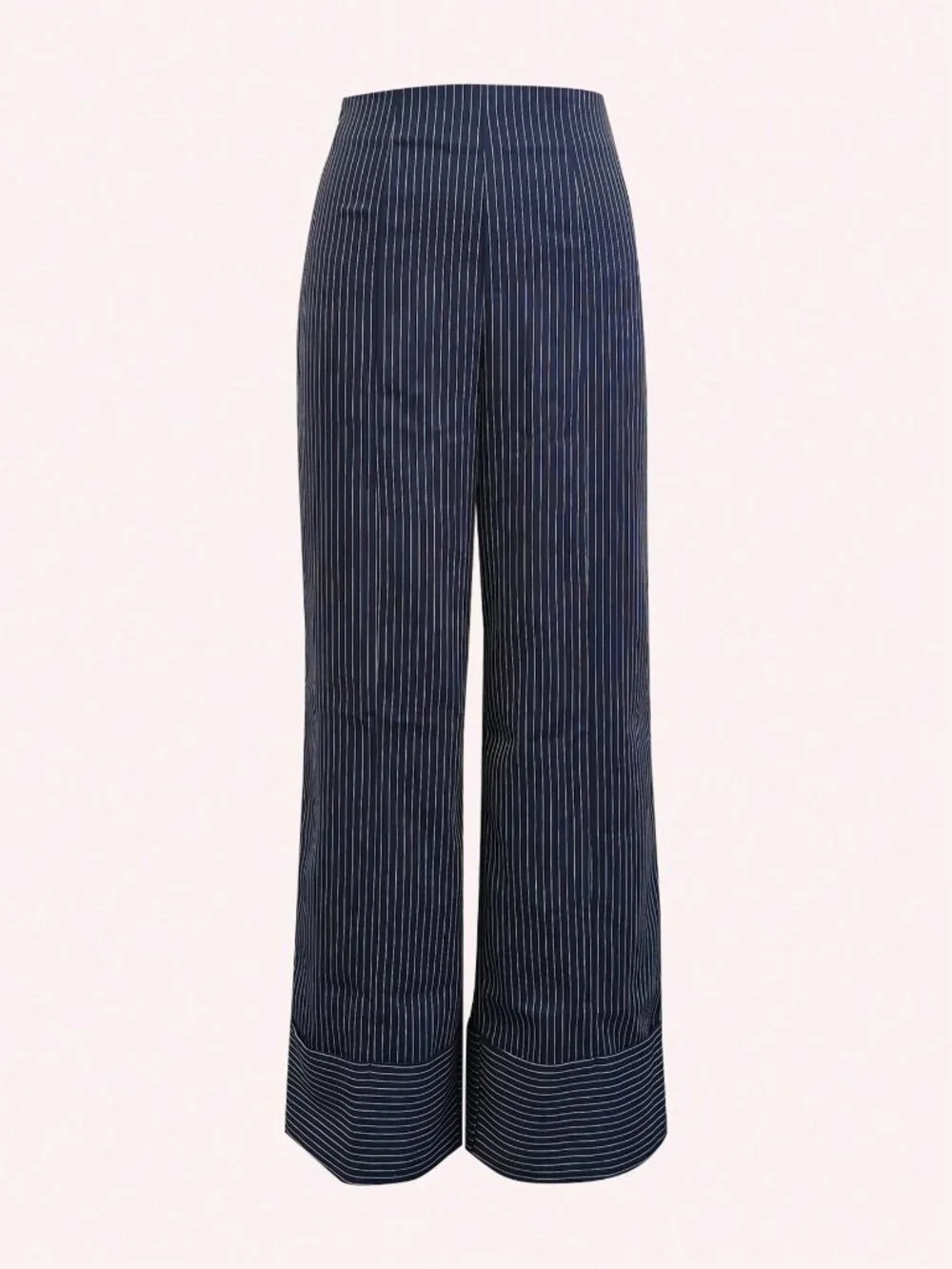Navy Blue Casual Women's Striped Wide Leg Pants - Picture 3 of 4